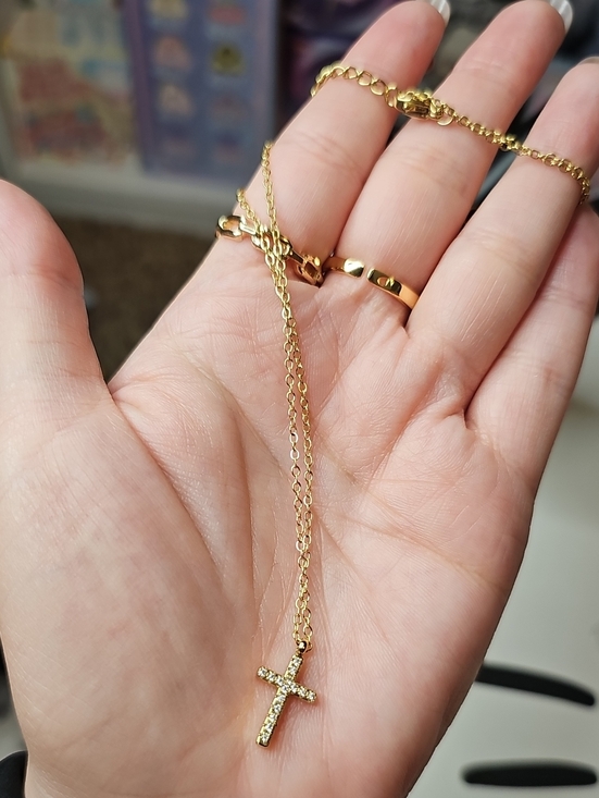 I.L.H. Jewelry - Gold Or Silver Cross Necklace Embellised 18in Chain New Steel